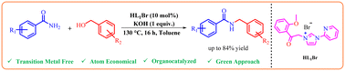 Graphical abstract: Transition metal-free organocatalyzed direct N-benzylation of amides via a hydrogen borrowing strategy