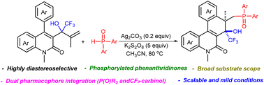 Graphical abstract: Silver-catalyzed diastereoselective cascade radical cyclization of CF3-alkenyl quinolones with diarylphosphine oxides