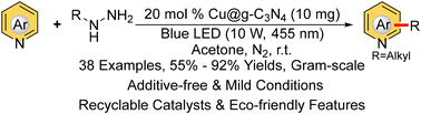 Graphical abstract: Cu@g-C3N4 heterojunction-catalyzed visible-light-driven direct C–H alkylation of heterocycles