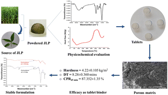 Graphical abstract: Extraction, characterization and evaluation of jute (Corchorus olitorius) leaf polysaccharide as a binding agent for matrix tablet formulation