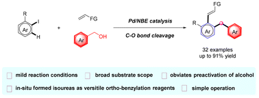 Graphical abstract: Deoxygenative ortho-benzylation of aryl iodides with benzyl alcohol via palladium/norbornene cooperative catalysis