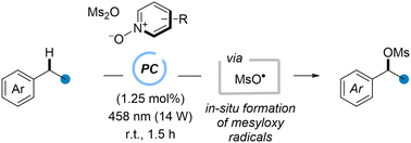 Graphical abstract: Benzylic C–H bond functionalization through photo-mediated mesyloxy radical formation