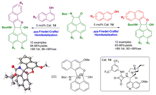 Graphical abstract: Cinchona-derived squaramide organocatalyzed asymmetric domino aza-Friedel–Crafts/hemiketalization of acenaphthenequinoneimines and naphthols