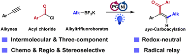 Graphical abstract: syn-Selective carboacylation of terminal alkynes via organic photoredox and nickel catalysis