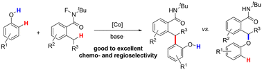 Graphical abstract: N-directed, Co-catalyzed functionalization of distal C(sp3)–H bonds with phenols: arylation vs. aryloxylation