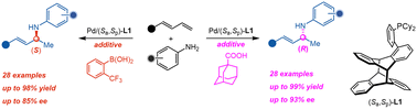 Graphical abstract: Enantiodivergent intermolecular hydroamination of acyclic 1,3-dienes using aniline nucleophiles