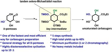 Graphical abstract: General strategy for the synthesis of unsaturated carbasugars via a diastereoselective seleno-Michael/aldol reaction