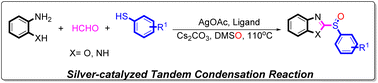 Graphical abstract: Simple synthesis of 2-(phenylsulphinyl)benzo[d]oxazole derivatives via a silver-catalysed tandem condensation reaction
