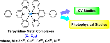 Graphical abstract: Unveiling the multifaceted nature of terpyridine-based metal complexes: a synergistic study of their photophysical and electrochemical behavior with computational insights