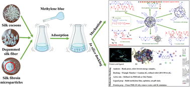 Graphical abstract: Silk-based microparticles for the adsorption of methylene blue: formulations, characterization, adsorption study, in silico molecular docking, and molecular dynamics simulation