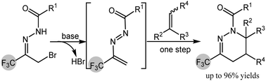 Graphical abstract: [4 + 2] Cycloaddition of α-bromotrifluoromethylhydrazone with alkenes: synthesis of trifluoromethyltetrahydropyridazines
