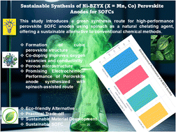 Graphical abstract: Electrochemical evaluation of Ni-BaZr0.8Y0.1X0.1O3−δ (X=Co, Mn) perovskite anodes synthesized through spinach (green) and oxalic (chemical) assisted auto-combustion routes for IT-SOFCs