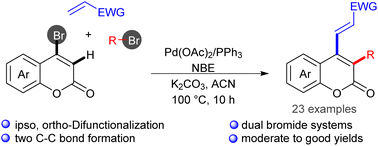 Graphical abstract: Regioselective C3–C4 difunctionalization of 4-bromocoumarins via Pd/norbornene catalysis