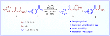 Graphical abstract: Base mediated approach for the synthesis of deoxybenzoins using γ-aryl-β-ketoesters and benzoyl chlorides