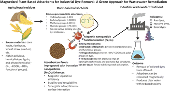 Graphical abstract: Magnetized phyto-adsorbents for industrial dye removal: functionalization and mechanistic insights for sustainable wastewater remediation