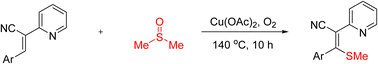 Graphical abstract: Copper acetate mediated thiomethylation of 2-pyridine-substituted acrylonitriles with DMSO
