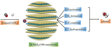 Graphical abstract: Atomic perspective elucidates mixed alcohol synthesis from syngas on bilayered (K)/MoS2 catalysts