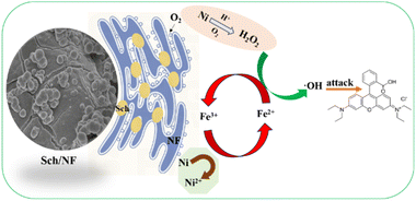 Graphical abstract: In situ generation of hydrogen peroxide using a schwertmannite/nickel foam catalyst for enhanced heterogenous Fenton degradation of dye wastewater