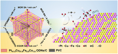 Graphical abstract: High-index facet-rich quaternary PtCuFeCo octopods as anti-CO poisoning bifunctional electrocatalysts for direct methanol/ethylene glycol fuel cells