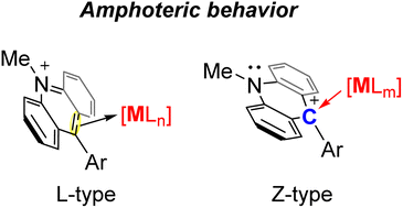 Graphical abstract: L/Z-ligand type amphoterism of an acridinium unit