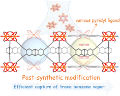 Graphical abstract: Efficient capture of trace benzene vapor by metal–organic frameworks modified with macrocyclic pyridyl ligands