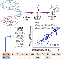 Graphical abstract: Electronic and energy descriptors for SACs as tri-functional catalysts towards urea formation and unveiling the C–N coupling mechanism