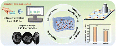 Graphical abstract: 3D printable, super compressible, antibacterial and environmentally stable dual networked ionogels as wearable pressure sensors for wireless early warning of precise health