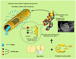 Graphical abstract: A chicken egg white-based amyloid–graphitic carbon nitride composite-incorporated hollow fiber membrane for efficient removal of dyes and heavy metal ions present in water