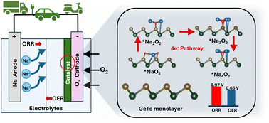 Graphical abstract: Exploring the catalytic performance of a GeTe monolayer for nonaqueous Na–O2 batteries: an in silico study