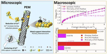 Graphical abstract: Multifunctional Pt-CeO2-CNT composite membranes for high-performance PEM water electrolysis with reduced H2 permeation and enhanced chemical durability