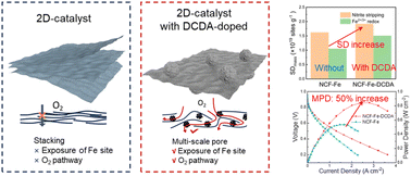 Graphical abstract: A defective 2D Fe–N–C nanofilm embedded with porous carbon derived from dicyandiamide as an effective oxygen reduction catalyst for PEMFCs