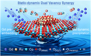Graphical abstract: Static-dynamic vacancies via pre-embedded heterogeneous Gd ions in RuO2/Gd-Co3O4 enabling robust water oxidation