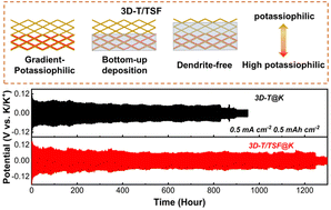 Graphical abstract: Altering the deposition behavior and enhancing the interface stability via a gradient-potassiophilic scaffold achieve a highly efficient and dendrite-free potassium metal anode