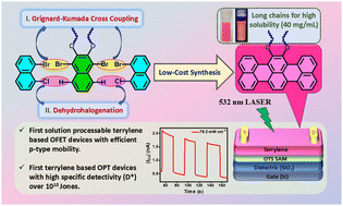 Graphical abstract: Low-cost synthesis of soluble bay-substituted terrylenes for p-type charge transport and efficient photodetection on field-effect transistors
