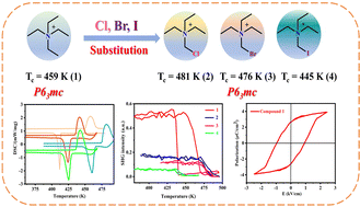 Graphical abstract: Halogen-substituted quasi-spherical tetraethylammonium cations induce reversible molecular ferroelectricity in indium-based hybrid materials