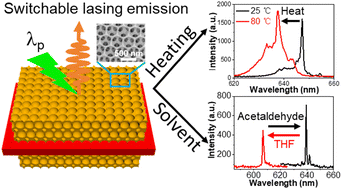 Graphical abstract: Dually switchable lasing emission in a photonic crystal cavity with temperature and solvent responsiveness