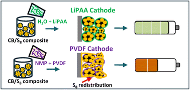 Graphical abstract: An aqueous lithium polyacrylic acid binder enables sulfur distribution and high active material loading to enhance Li–S battery performance