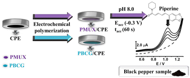 Graphical abstract: Catalytic effect of conductive dyes for improved analytical performance of an electrochemical sensor for piperine determination in black pepper