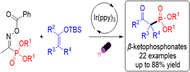 Graphical abstract: Photocatalytic coupling of silyl enol ethers with oxime phosphonates for streamlined β-ketophosphonate synthesis