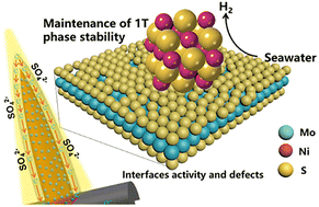 Graphical abstract: Efficient seawater electrolysis for hydrogen production with a NiS2-stabilized 1T-MoS2 catalyst