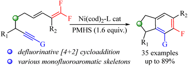 Graphical abstract: Nickel-catalyzed intramolecular defluorinative [4+2] cycloaddition for the construction of monofluoroarenes with gem-difluoroalkenes