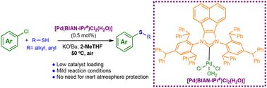 Graphical abstract: A robust [Pd(BIAN-IPr#)Cl2(H2O)] catalyst employing water as a disposable ligand for C–S cross coupling of aryl chlorides and thiols