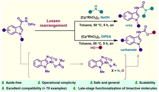 Graphical abstract: Access to indole-3-urea/carbamate derivatives via rhodium-catalysed Lossen rearrangement: a uniform and safe protocol