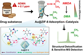 Graphical abstract: Adsorption–catalysis integrated Au@ZIF-8 for structural detoxification and trace detection of nitro impurities
