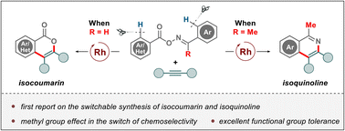 Graphical abstract: Harnessing the magic methyl effect: a rhodium-catalyzed switchable chemoselective synthesis of isocoumarins and isoquinolines