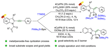 Graphical abstract: Photo-induced silylation cyclization of indole-tethered 1,6-enynes to access silylated pyrrolo[1,2-a]indole derivatives
