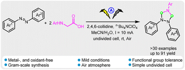 Graphical abstract: Metal-free electrochemical decarboxylative cyclization of N-aryl glycines with azobenzenes