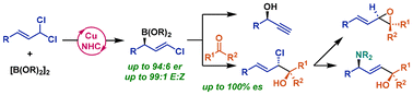 Graphical abstract: Enantioselective synthesis of allylic boronates bearing a stereodefined (E)-alkenyl chloride by Cu-catalyzed borylation of allylic gem-dichlorides