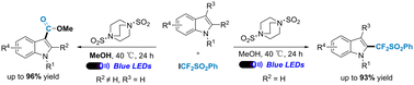 Graphical abstract: Photoinduced cross-coupling of indoles with ICF2SO2Ph promoted by DABSO