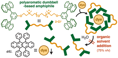 Graphical abstract: A polyaromatic dumbbell-based micelle capable of binding large dyes under organic solvent-rich conditions
